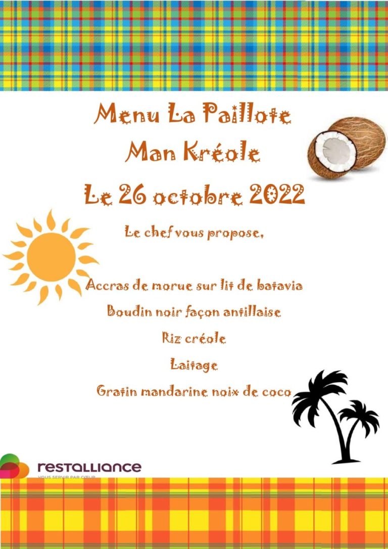 -Menu Créole du 26 octobre 2022- – IME Le Parc Révollier